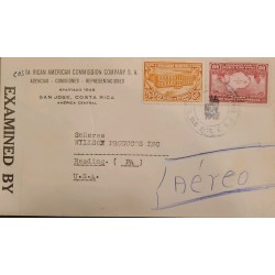 J) 1942 COSTA RICA, COCOS ISLANDS, SCHOOL, OPEN BY EXAMINER, MULTIPLE STAMPS, AIRMAIL, CIRCULATED COVER