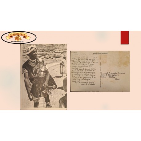 O) 1945 MOROCCO, CULTURE, TYPICAL COSTUME OF MOROCCAN MAN, POSTAL CARD CIRCULATED TO CUBA - CARIBBEAN, XF