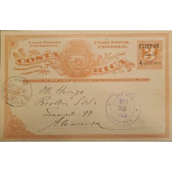 J) 1903 COSTA RICA, NUMERAL 3 CENTS ORANGE, POSTCARD, POSTAL STATIONARY, CIRCULATED COVER, FROM COSTA RICA TO GERMANY