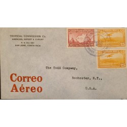 J) 1939 COSTA RICA, COCOS ISLANDS, AIRPLANE OVER CITY, MULTIPLE STAMPS, AIRMAIL, CIRCULATED COVER, FROM COSTA RICA TO USA