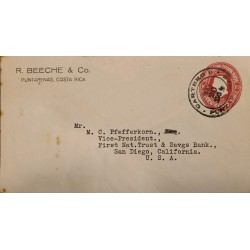 J) 1933 COSTA RICA, COLON, RED, MULTIPLE STAMPS, AIRMAIL, CIRCULATED COVER, FROM COSTA RICA TO CALIFORNIA