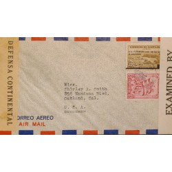 J) 1942 COSTA RICA, FLAG, LANDSCAPE, MULTIPLE STAMPS, OPEN BY EXAMINER, AIRMAIL, CIRCULATED COVER, FROM COSTA RICA TO USA