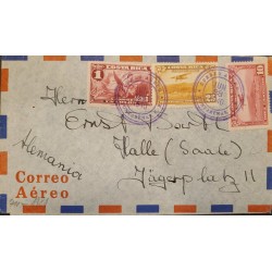 J) 1940 COSTA RICA, AIRPLANE OVER CITY, ANGEL, MULTIPLE STAMPS, AIRMAIL, CIRCULATED COVER, FROM COSTA RICA TO GERMANY