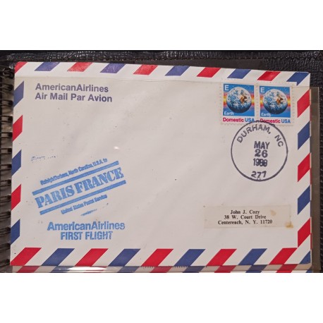 J) 1988 UNITED STATES, EARTH, HORIZONTAL PAIR, AIRMAIL, CIRCULATED COVER, FROM USA TO NEW YORK