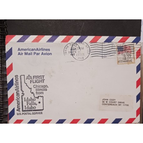 J) 1987 UNITED STATES, FLAG, FIRST FLIGHT, AMERICAN AIRLINES, AIRMAIL, CIRCULATED COVER, FROM USA TO NEW YORK