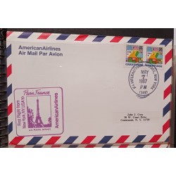 J) 1987 UNITED STATES, GREETINGS, FIRST FLIGHT FROM NEW YORK TO PARIS, FRANCE, AIRMAIL, CIRCULATED COVER