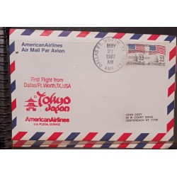 J) 1987 UNITED STATES, FLAG, WHITE HOUSE, FIRST FLIGHT FROM DALLAS TO TOKYO, AIRMAIL, CIRCULATED COVER, FROM DALLAS TO NEW YORK