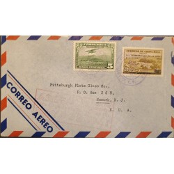 J) 1938 COSTA RICA, AIRPLANE OVER CITY, LANDSCAPE, MULTIPLE STAMPS, AIRMAIL, CIRCULATED COVER, FROM COSTA RICA TO NEW JERSEY