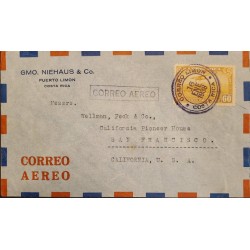J) 1938 COSTA RICA, AIRPLANE OVER CITY, AIRMAIL, CIRCULATED COVER, FROM COSTA RICA TO CALIFORNIA