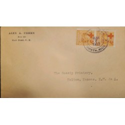 J) 1933 COSTA RICA, RED CROSS, MULTIPLE STAMPS, AIRMAIL, CIRCULATED COVER, FROM COSTA RICA TO KANSAS