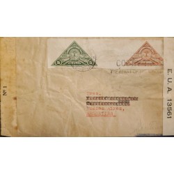 J) 1937 COSTA RICA, TRIANGLE, OPEN BY EXAMINER, AIRMAIL, CIRCULATED COVER, FROM COSTA RICA TO ARGENTINA