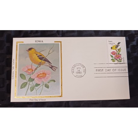 J) 1982 UNITED STATES, IOWA, EASEN GOLDFRENCH AND WILD ROSE, FDC