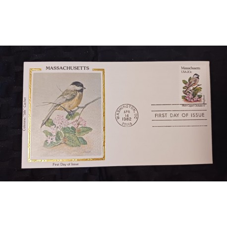 J) 1982 UNITED STATES, MASSACHUSSETTS, BLACK-CAPPED CHICKRADEE AND MAYFLOWER, FDC