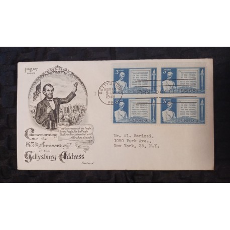 J) 1948 UNITED STATES, COMMEMORATING THE 85TH ANNIVERSARY OG THE GETTYSBURG ADDRESS, MULTPLE STAMPS, AIRMAIL