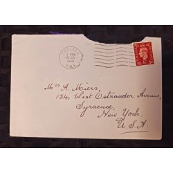 J) 1939 GREAT BRITAIN, QUEEN CARLOS, AIRMAIL, CIRCULATED COVER, FROM USA TO NEW YORK