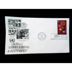 M)1967, F D C, UNITED NATIONS NEW YORK, TRIBUTE TO THE NEWLY INDEPENDENT NATIONS, WITH CANCELLATION.