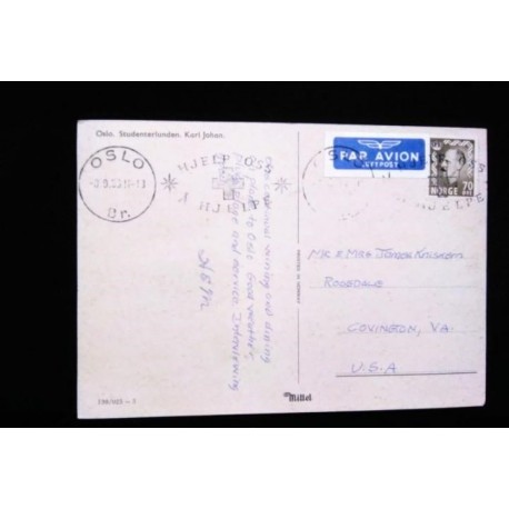 M) 1956, FROM OSLO NORWAY TO USA, AIR MAIL, FIRST ELECTED KING OF NORWAY HAAKON VII, WITH CANCELLATION.