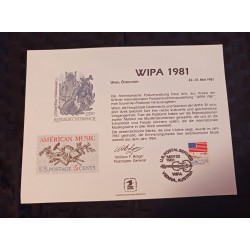 M) 1981, AUSTRIA, WIPA INTERNATIONAL STAMP EXHIBITION, COMMEMORATIVE STAMP OF AMERICAN MUSIC, WITH CANCELLATION