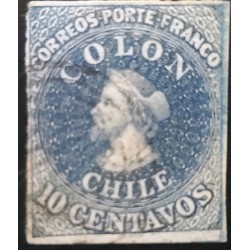 O) CHILE, COLUMBUS 10 centavos blue, WITH CANCELLATION, XF