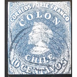 O)  CHILE, COLUMBUS 10 centavos blue, WITH CANCELLATION, XF