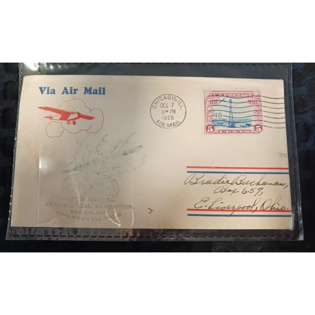 M) 1928, USA, FROM CHICAGO TO OHIO, VIA AIR MAIL, INTERNATIONAL AERONAUTICAL EXHIBITION,WITH CANCELLATION,