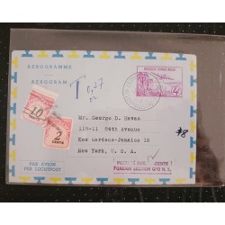 J) 1979 BELGIUM, AIRPLANE OVER CITY, NUMERALS, AEROGRAMME, POSTAL STATIONARY, CIRCULATED COVER, FROM BELGIUM TO NEW YORK