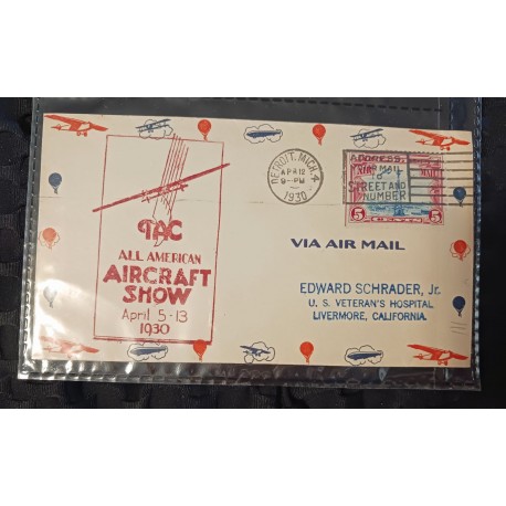 M) 1930, UNITED STATES, VIA AIR MAIL,TAC ALL AMERICAN AIRCRAFT SHOW, WITH CANCELLATION