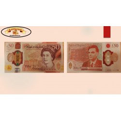 O) 2021 ENGLAND, BANKNOTE, POLYMER, GPB ISO, 50 POUNDS STERLING, QUEEN ELIZABETH II, MATHEMATICAL SCIENTIST ALAN TURING,