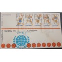 O) 1967 URUGUAY, SHOOTING FOR BASKET, BASKETBALL PLAYERS IN ACTION, DRIVING, ABOUT TO PASS, READY TO PASS, DRIBBLING, FDC XF