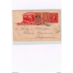 R) 1913 CHILE, POSCARD LOCAL MAIL PUERTO MONTT VALPARAISO TAX STAMP UPRATED, POSTAL STATIONARY
