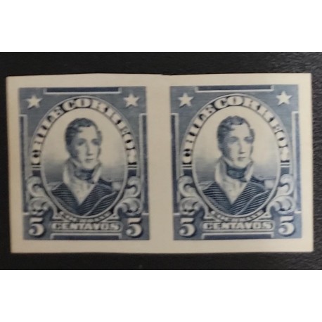 O) 1915 CHILE, IMPERFORATED, INDIA PAPER, PAIR, THOMAS ALEXANDER COCHRANE, FIRST VICE ADMIRAL OF CHILE, FOUNDER