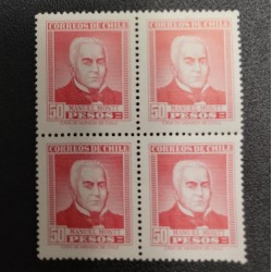 O) 1956 CHILE, MANUEL MONTT, PREDISENT, SCT 296 50p rose red, BLOCK MNH