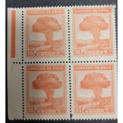 O) 1940 CHILE, MEDICINAL,  BOLDO TREE, SCT 200 15c brown orange, BLOCK  MNH