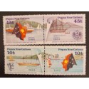 SO) 1984 PAPUA NEW GUINEA BLOCK OF 4 BOATS, FLAG, BUILDINGS,BEACH, MNH