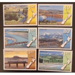 SO) 1997 NEW ZEALAND, LANDSCAPES, BRIDGE, MAP, RIVERS, MOUNTAINS, TRAIN, 6 STAMPS, MNH