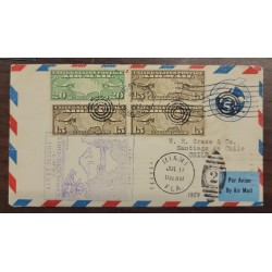 A) 1929, UNITED STATES, AIRMAIL, MAP AND PLANES, CANAL ZONE, FIRST FLIGHT, FROM UNITED STATES TO CHILE