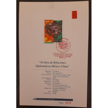 SO) 2002 MEXICO 30 YEARS OF DIPLOMATIC RELATIONS MEXICO CHINA, FDC