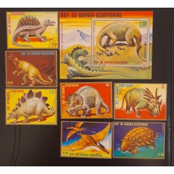 SO) EQUATORIAL GUINEA DINOSAURS, STAMPS AND USED SOUVENIRS