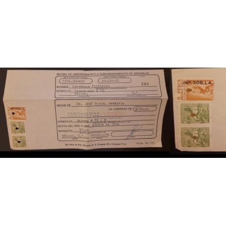 SO) MEXICO PAYMENT RECEIPT WITH TAX STAMPS, MILITARY SERVICE
