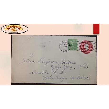 O) 1940 PUERTO RICO, US OCCUPATION, GEORGE WASHINGTON, WASHINGTON 2 centavos red, POSTAL STATIONERY CIRCULATED TO SANTIAGO