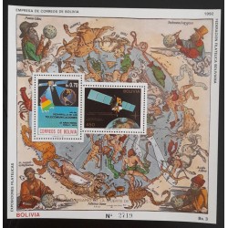 SO) 1992 BOLIVIA, 450TH ANNIVERSARY OF THE DEATH OF NICOLÁS COPÉRNICO, TELECOMMUNICATIONS, SATELLITE SIGNS OF THE ZODIAC, MNH