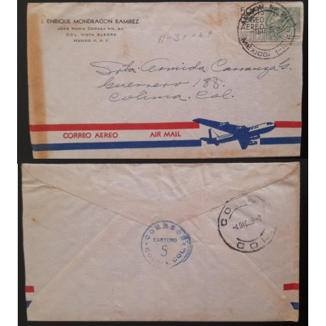 SO) MEXICO, CHIAPAS, ARCHAEOLOGICAL, CIRCULATED AIR MAIL TO COLIMA
