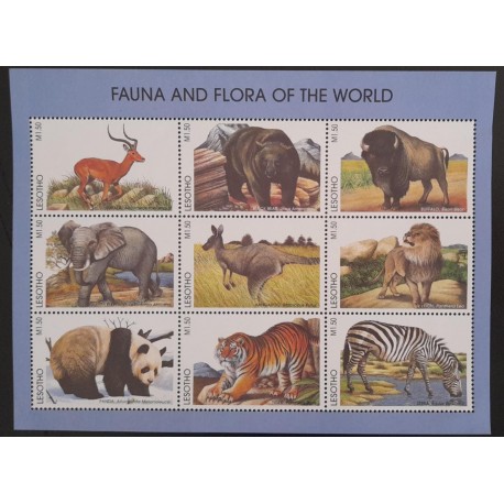SO) LESOTHO FAUNA AND FLORA, ANIMALS, ELEPHANT, BEAR, ZEBRA, LION, SOUVENIR SHEET, MNH