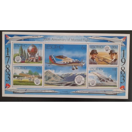 SO) 1983 LESOTHO, AIRPLANE, PILOTS 200 ANNIVERSARY OF MANNED FLIGHT