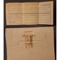 SO) 1918 MEXICO, PAYMENT RECEIPT WITH TAX STAMPS 10C