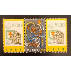 SO) 1958 MEXICO, AGAINST TUBERCULOSIS, STRIP OF 3 MNH