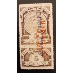SO) 1913 MEXICO, FISCAL STAMP WITH CHECK, 5C MINT, WITH OVERLOAD ENABLED IN RED
