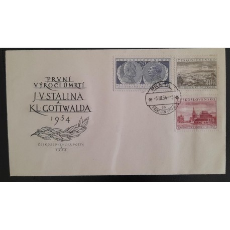 SO) 1954 CZECHOSLOVAKIA, ARCHITECTURE, THE DEATH OF JV STALIN AND KL, COTTWALD, FDC