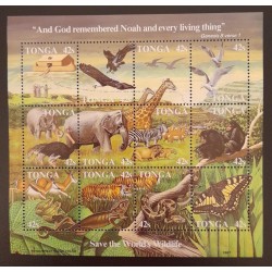 SO) 1987 TONGA, ANIMALS, NOAH'S ARK, GENESIS 8 VES 1, SOUVENIR SHEET, MNH