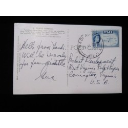 J) 1932 FIJI, QUEEN ISABEL, POSTCARD, AIRMAIL, CIRCULATED COVER, FROM FIJI TO USA